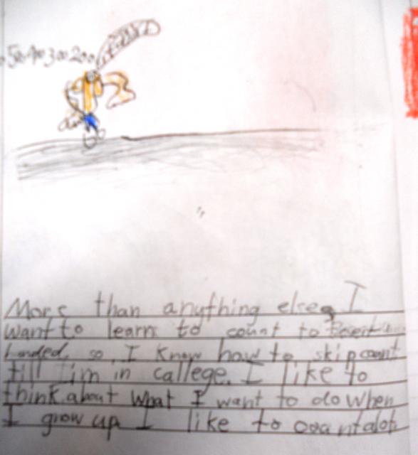 In the book,"More Than Anything Else", more than anything else little boy in the story wants to learn to read.  The students wrote in their journals about something that they would like to do more than anything else. 